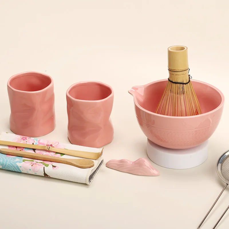 Blossom Grove Matcha Making Set – 9-Piece Ceramic Matcha Tea Set with Whisk, Scoop, Bowl & Mat for Home Matcha Making