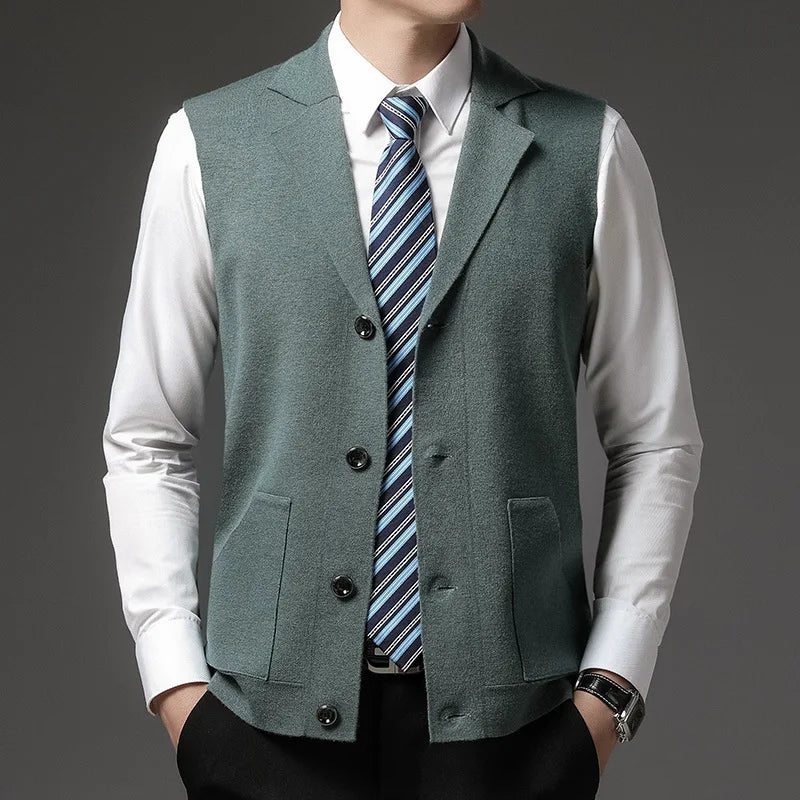Men’s Knit Button-Up Waistcoat – Sleeveless Smart Vest for Layering, Office Wear & Formal Outfits