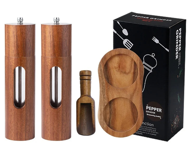 Ardena Wooden Salt & Pepper Grinder Set – Manual Adjustable Spice Mills