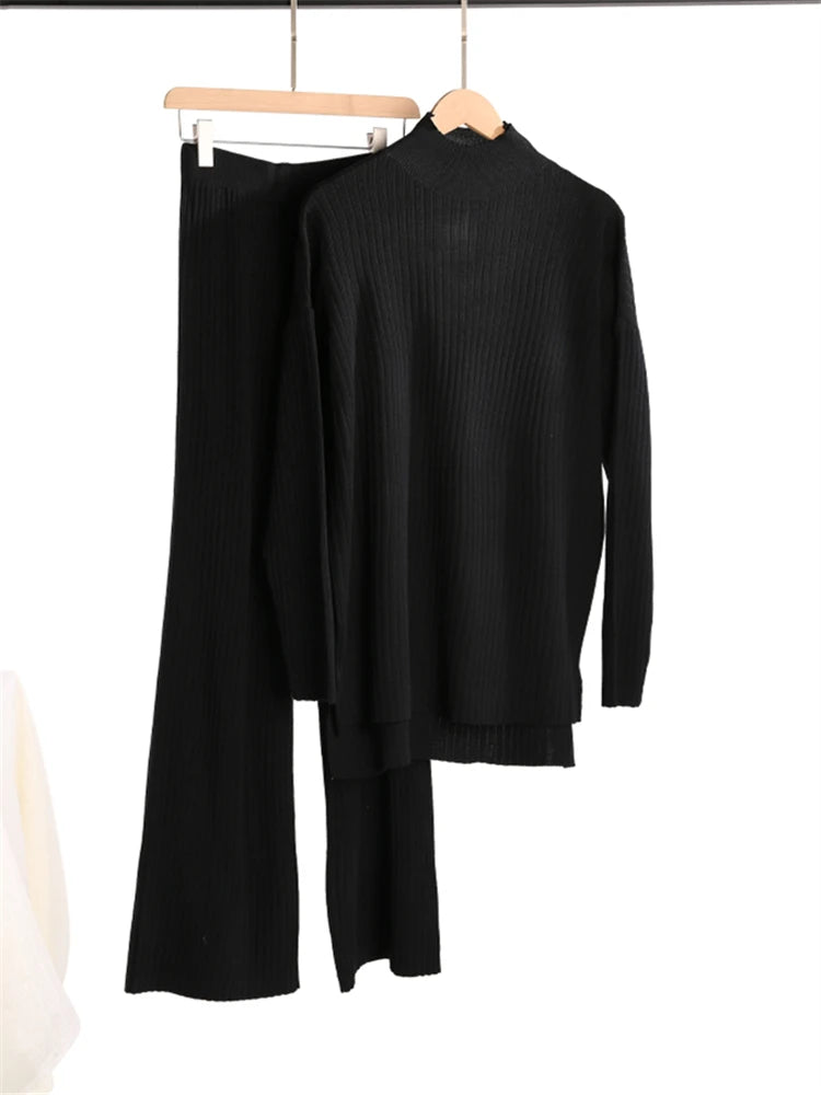 Knitted Co-Ord Set - Plain & Ribbed Knit