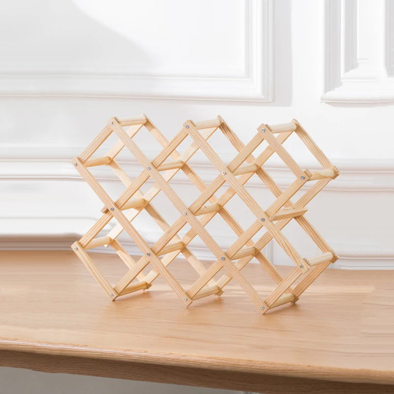 Foldable Wooden Wine Rack – Stackable Bottle Holder Stand for Kitchen & Home Storage, 5 or 10 Bottle Capacity