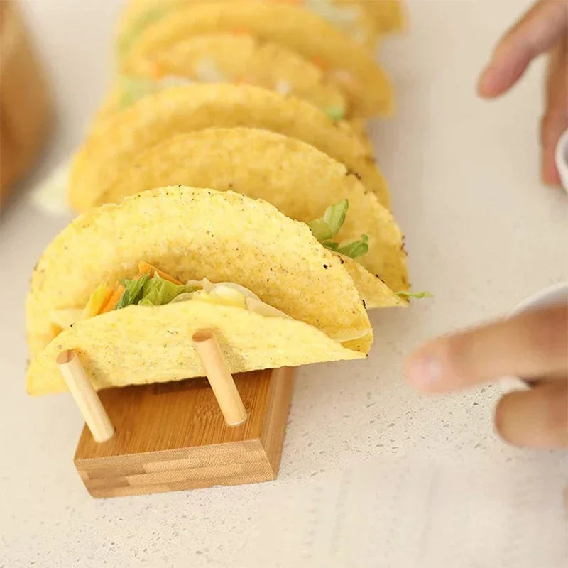 Wooden Taco Holder Serving Board with Handle – Slot Taco Stand for Parties & Dining