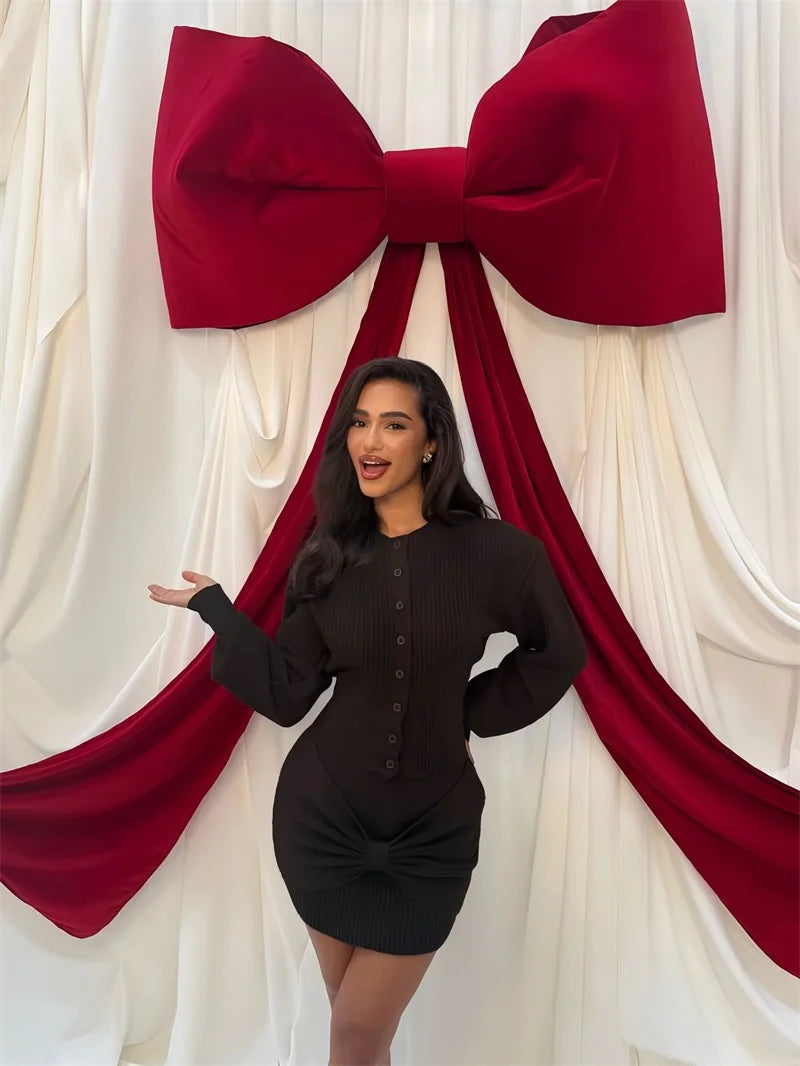 Marielle Knitted Cardigan and Mini Skirt Co-Ord Set – Elegant Women’s Knitwear Two Piece Outfit