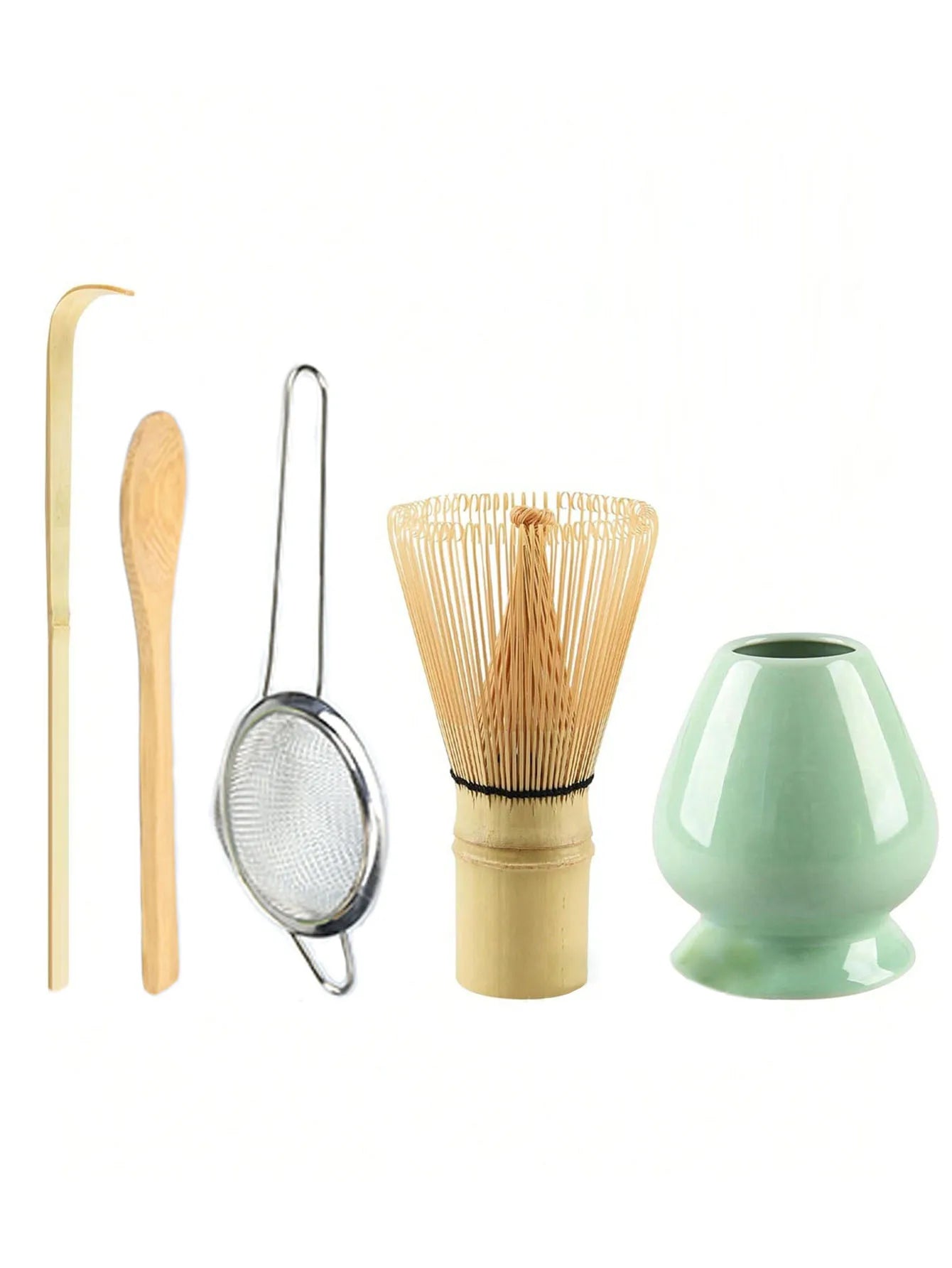 Bamboo Matcha Whisk & Tea Tool Set – 4 & 5-Piece Japanese Matcha Kit with Scoop, Strainer & Whisk Holder