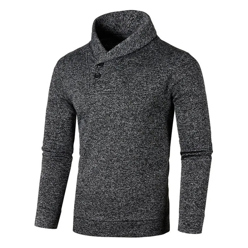 Men’s Button Neck Knit Jumper with High Collar – Long Sleeve Pullover for Smart Casual Outfits