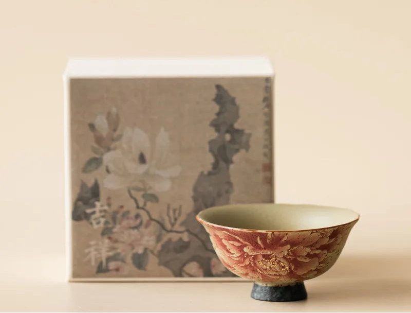 Meihua Handmade Ceramic Tea Cup – Vintage Floral Teacup for Green Tea & Herbal Tea