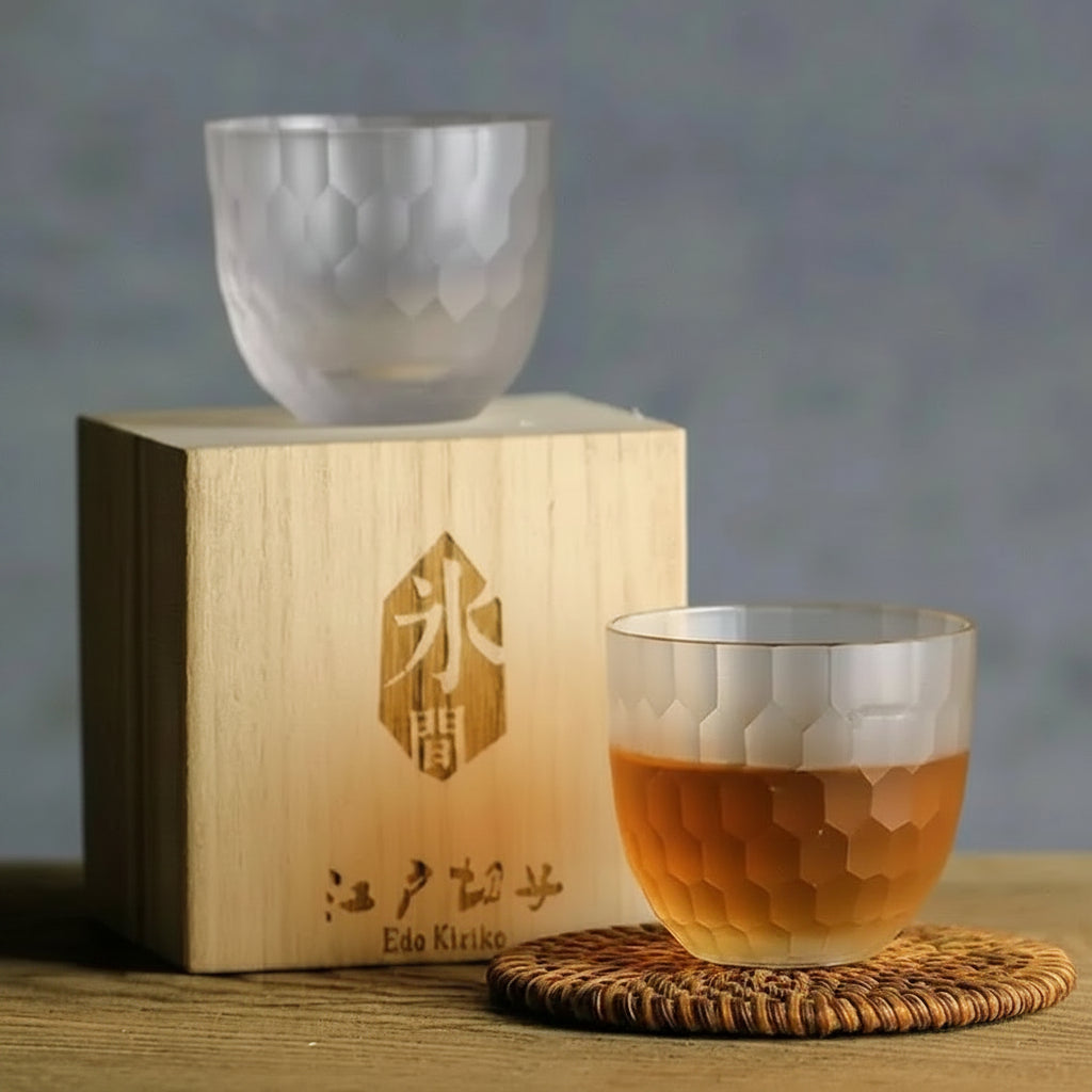 Kikko Japanese Style Crystal Whisky Glass with Wooden Gift Box