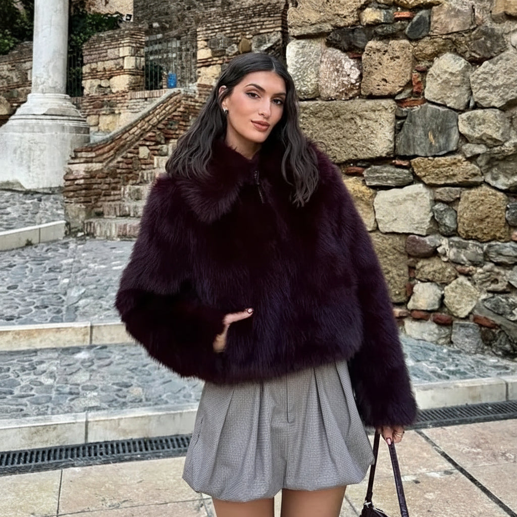 Velanna Plush Faux Fur Cropped Jacket – Women’s Luxury Winter Coat for Daywear & Partywear
