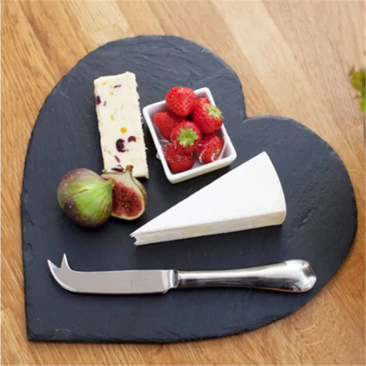 Heart Shaped Black Slate Plate – Natural Stone Cheese Board, Sushi Serving Platter, Cake & Pizza Tray for Weddings, Parties & Home Dining