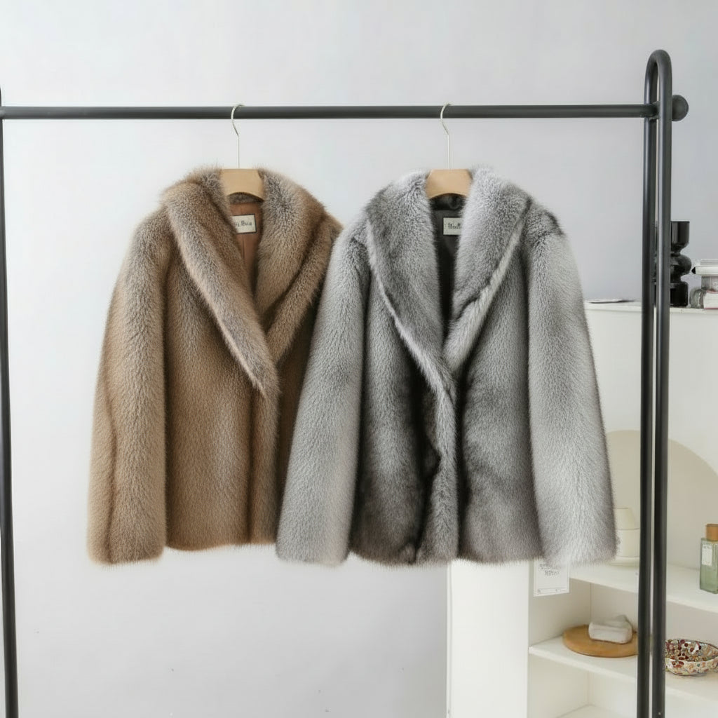 Marenza Long Plush Faux Fur Coat – Women’s Luxury Striped Faux Fox Jacket for Winter Daywear and Evening Partywear