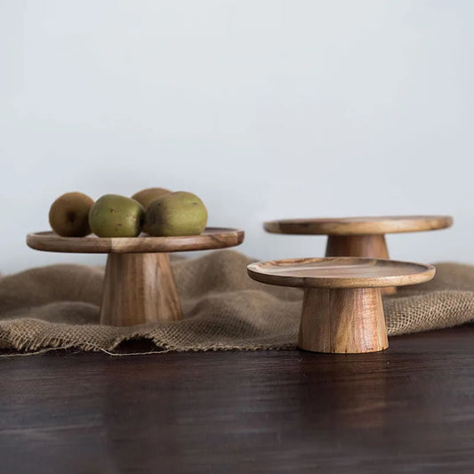 Natural Wood Cake Stand – Round Dessert Display Plate for Serving, Baking & Home Table Decor