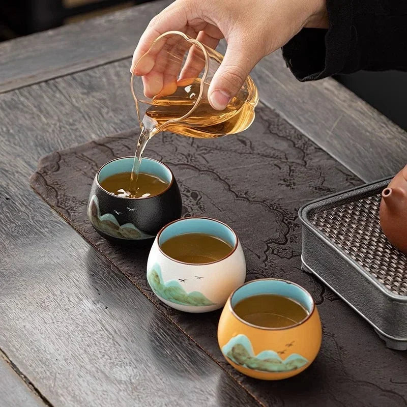 Takumi Mountain Ceramic Tea Cup Gift Set – 3 Piece Small Tea Cups with Gift Box for Espresso, Coffee and Tea Serving Tableware