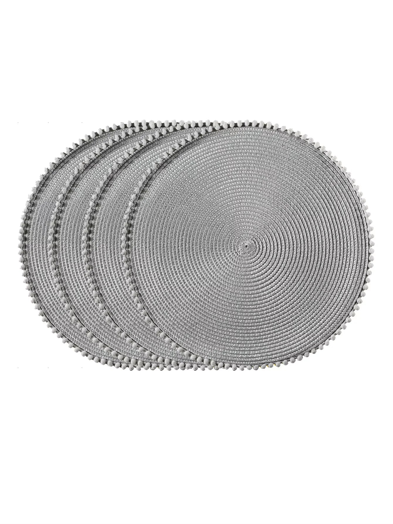 Round Beaded Edge Dining Placemats – Set of 4 Wipeable Heat-Resistant Table Mats for Indoor & Outdoor Use
