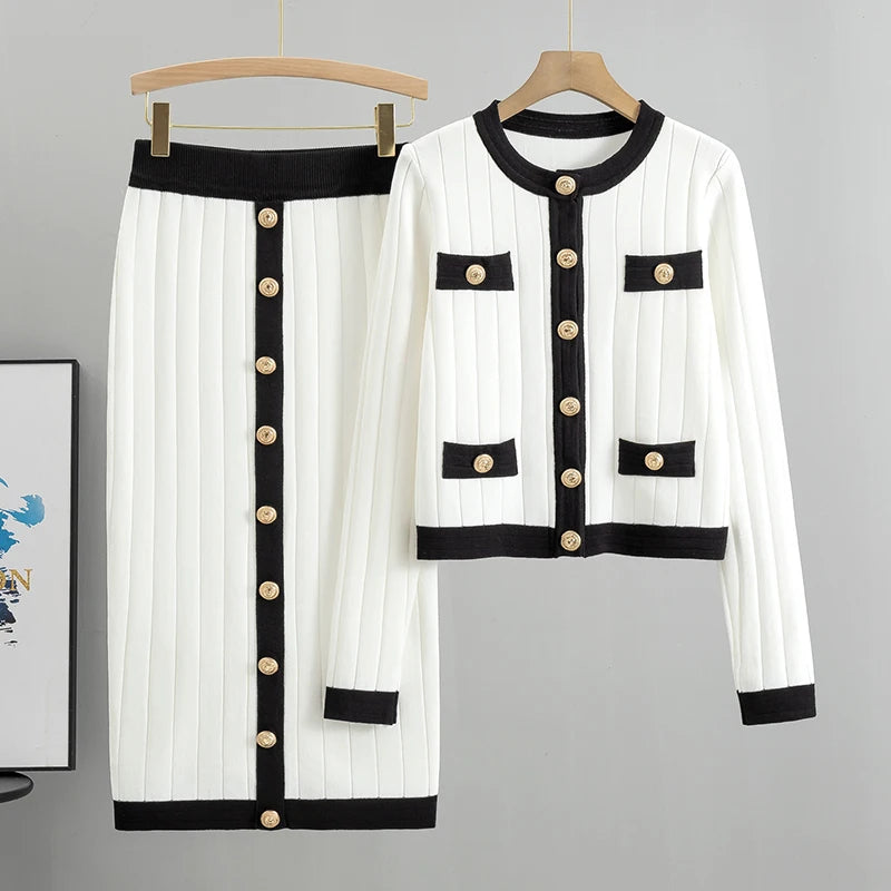 Women's Button-Detail Knit Cardigan & Skirt Two-Piece Set - Multiple Colours