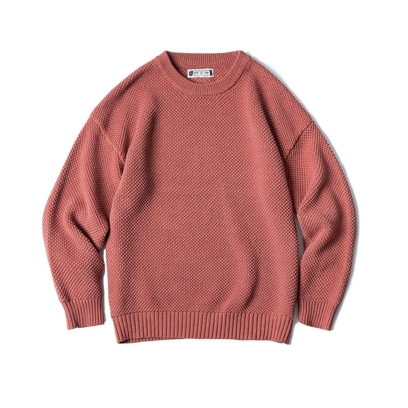 Caldrin Men’s Textured Crew Neck Jumper – Heavy Knit Pullover Sweater for Smart Casual Wear