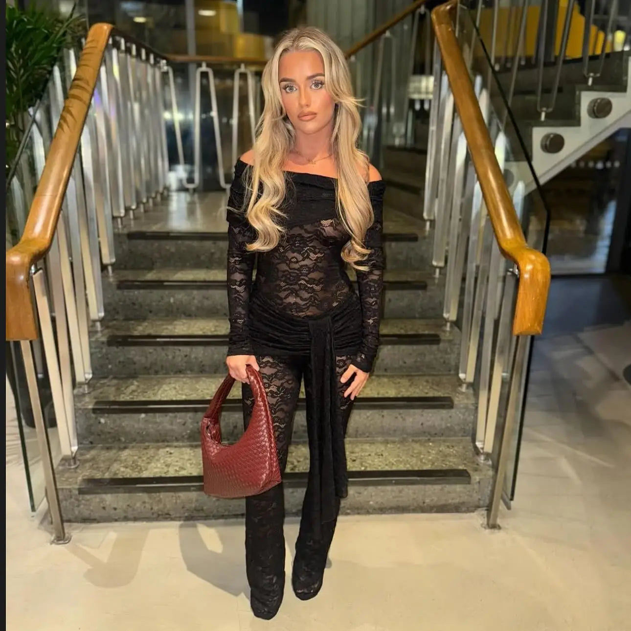 Valerisse Lace Off Shoulder Jumpsuit with Draped Waist Detail – Sheer Bodycon Evening, Party & Special Occasion Jumpsuit