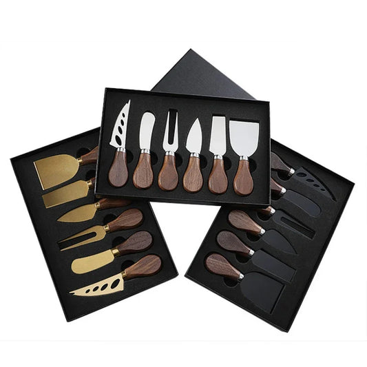 Walnut Handle Cheese Knife Gift Set – 4 or 6 Piece Cheese Tools with Fork & Spreader