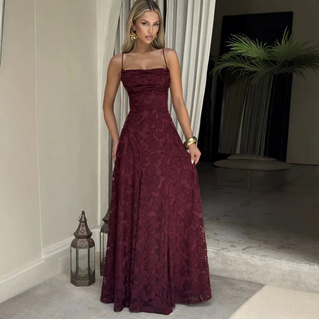 Celestienne A-Line Maxi Dress with Open Back Detail – Elegant Wedding Guest Dress, Formal Evening Gown & Occasion Maxi Dress
