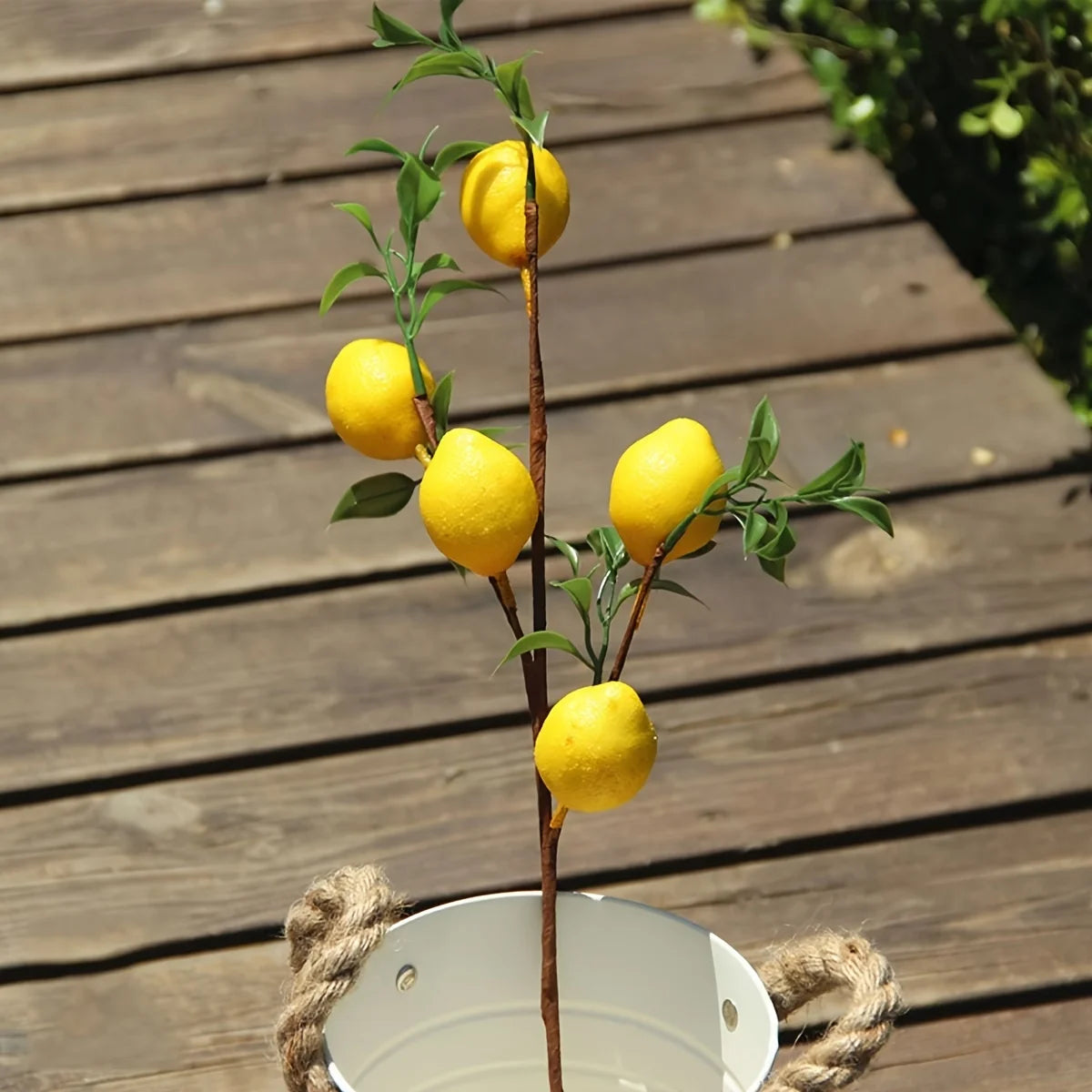 Citrus Grove Lemon Stem – Decorative Lemon Branch with Green Leaves for Vase Arrangements and Kitchen Styling