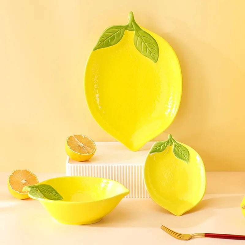 Limoné Ceramic Lemon Serving Dish – Decorative Fruit Plate, Snack Bowl and Dessert Serving Tableware