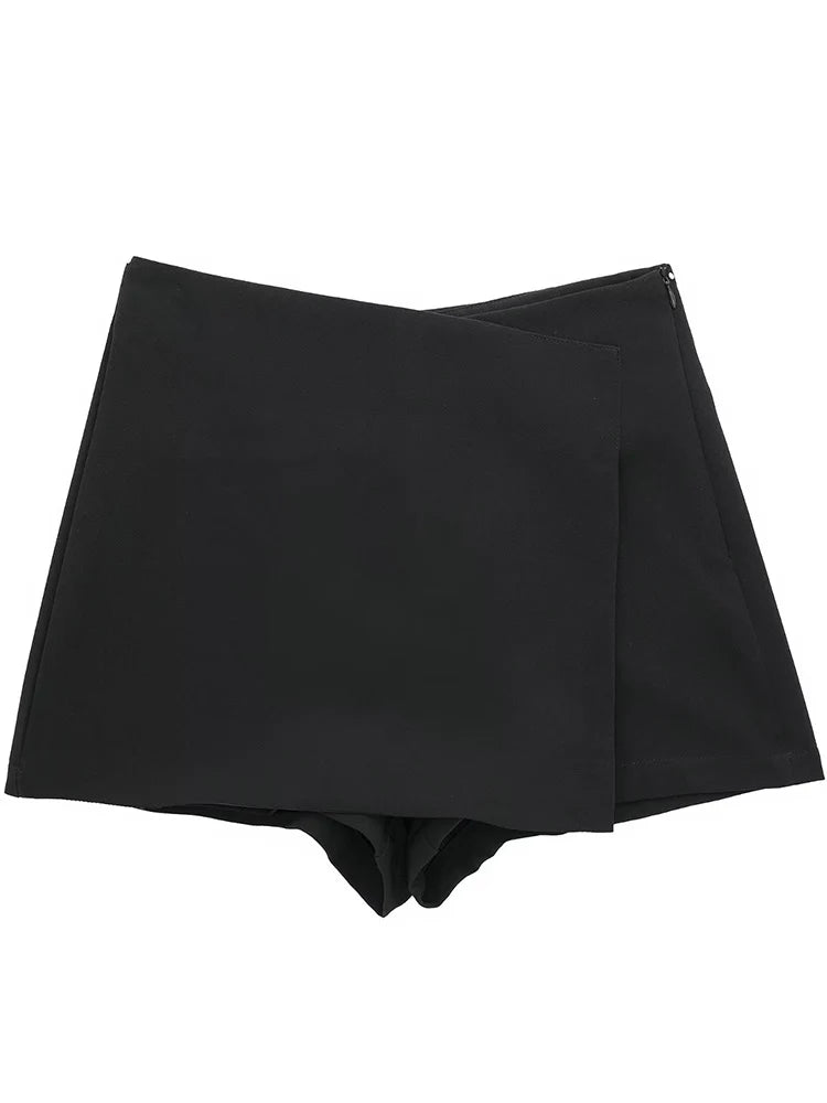 Sorlette Asymmetric Wrap Skort – High Waist Mini Skirt Shorts for Women in Cream, Blue, Black, Brown & Purple