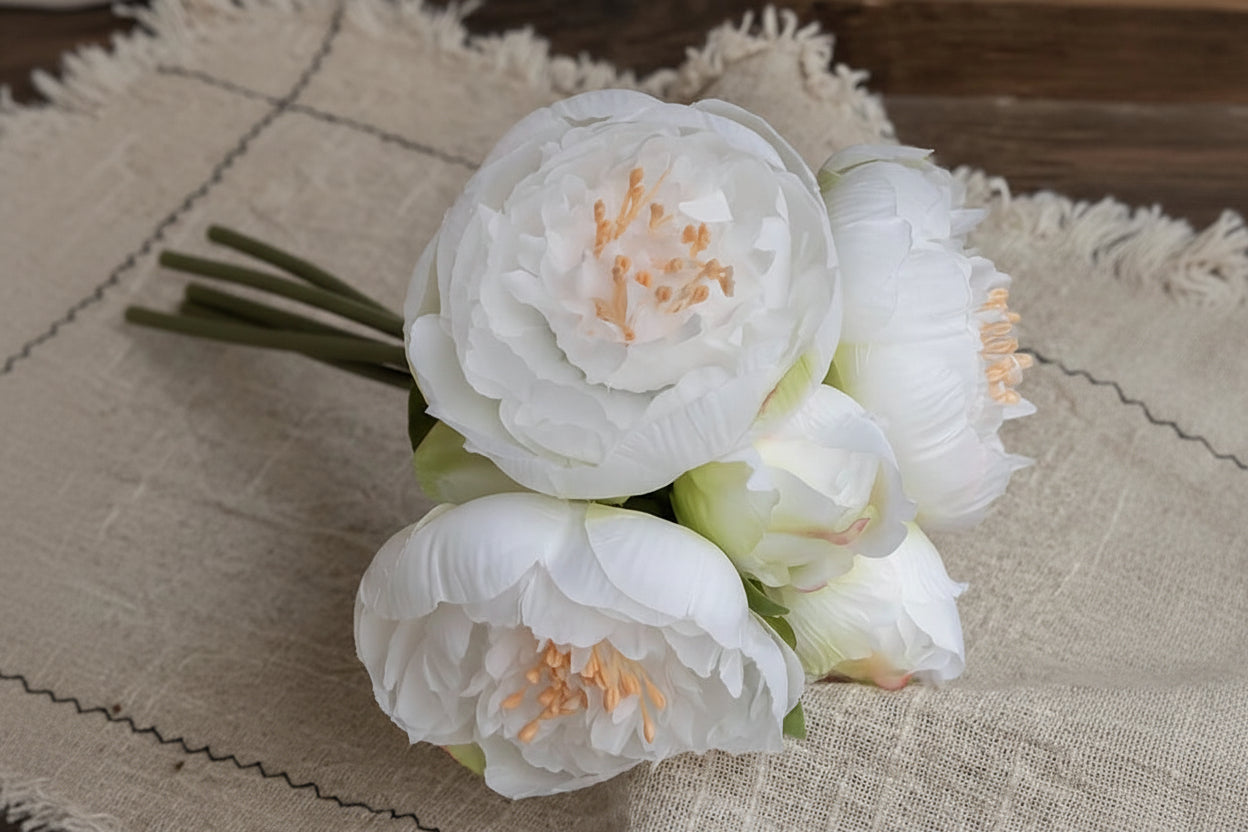 Peony Bloom Bundle – Silk Faux Peony Flower Bouquet for Vase Arrangements, Wedding Flowers and Home Décor