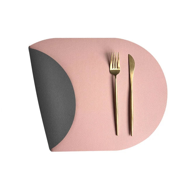 Hartwell Reversible Faux Leather Oval Table Mats – Double Sided Non Slip Washable Dining Placemats 4 Piece Set