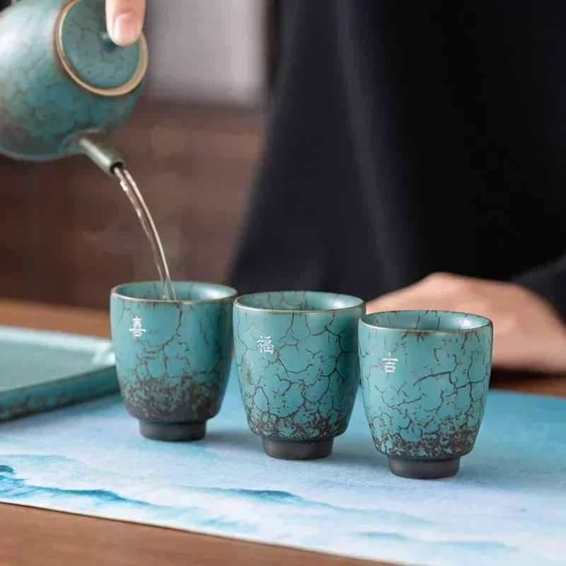 Seiryu Glazed Ceramic Tea Cup Gift Set – Espresso Cups with Gift Box for Coffee, Tea Serving and Modern Tableware