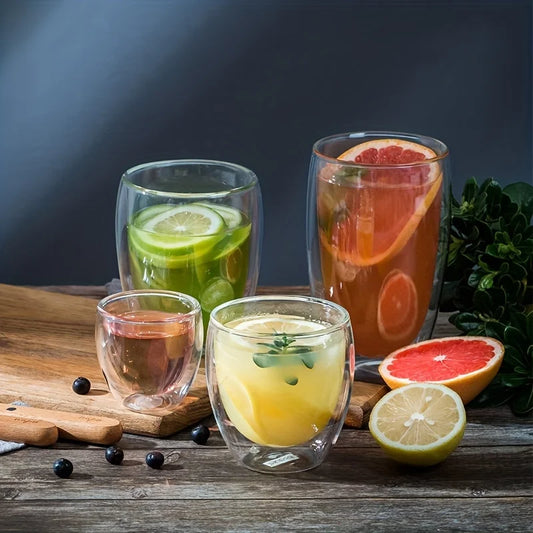 Double Glass Wall Heat Insulated Cup - Tea, Coffee, Espresso Glass Set - Various Sizes