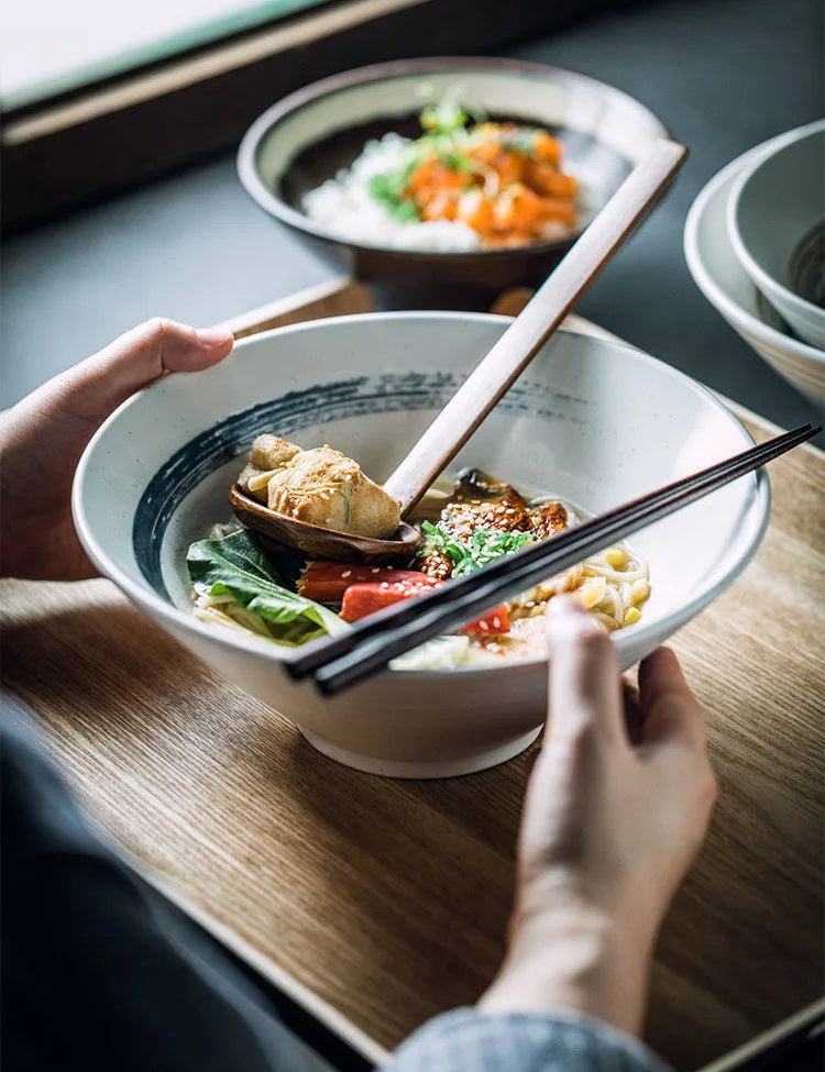 Kazumi Ceramic Ramen Bowls – Japanese Style Noodle Bowls, Large Soup Bowls, Dinnerware Collection
