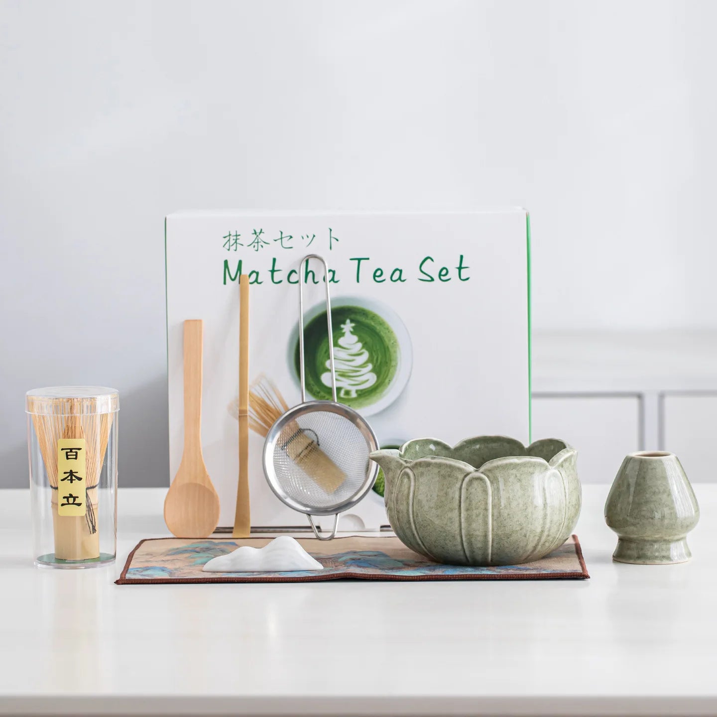 Kasumi Japanese-Style 8 Piece Matcha Gift Set with Ceramic Bowl, Bamboo Whisk and Traditional Accessories