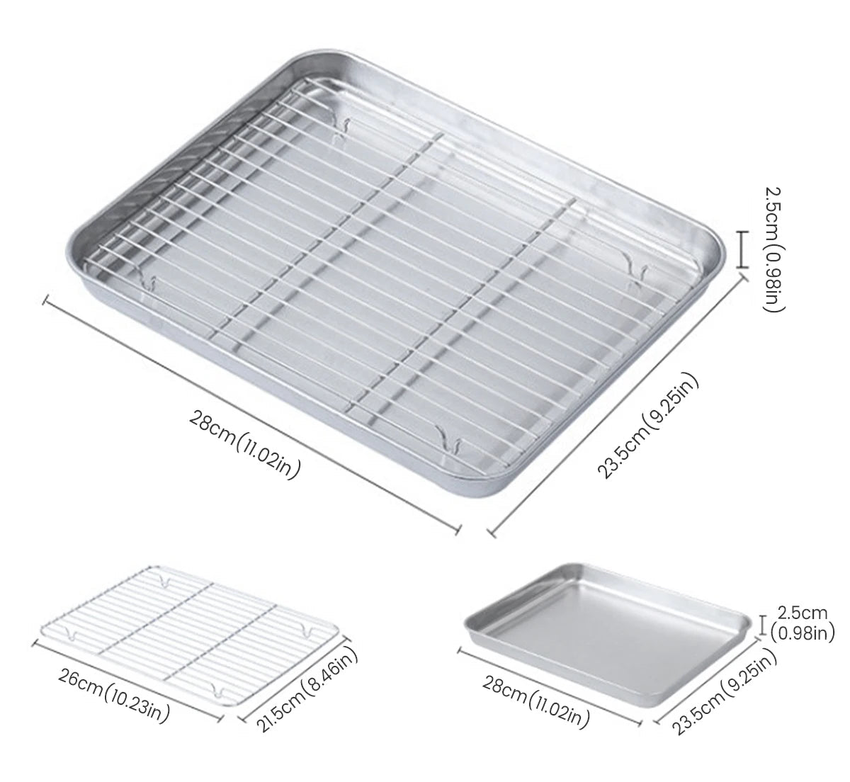Stainless Steel Baking Pan with Cooling Rack – Oven Tray for Cookies, Grilling & Roasting