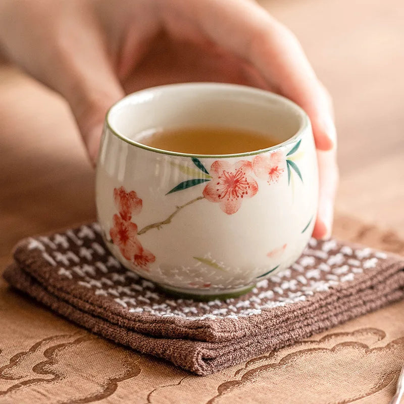 Sakura Bloom Ceramic Tea Cup – Hand-Painted Floral Tea Bowl for Espresso, Matcha and Herbal Tea