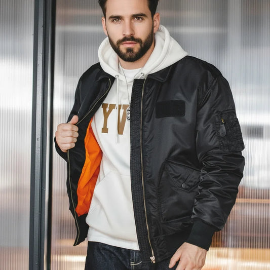 Brackenridge Men’s CWU-45P Bomber Jacket – Military Flight Jacket with Padded Lining, Utility Sleeve Pocket and Zip Front