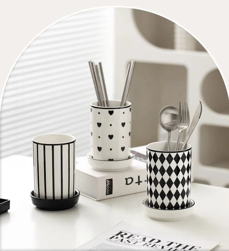 Elements Ceramic Utensil Holder – Kitchen Cutlery Caddy with Drain Base, Chopstick Holder, Countertop Storage Pot