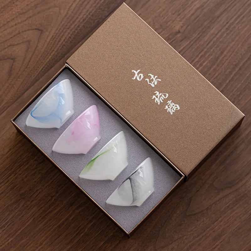 Mizoru Glass Tea Cup Gift Set – 4 Piece Small Tea Cups with Gift Box for Tea Serving, Espresso Cups and Tableware Set