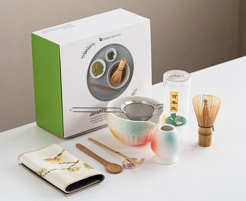 Kyoto Matcha Tea Set – 8 Piece Japanese Matcha Making Kit with Ceramic Bowl, Bamboo Whisk & Accessories