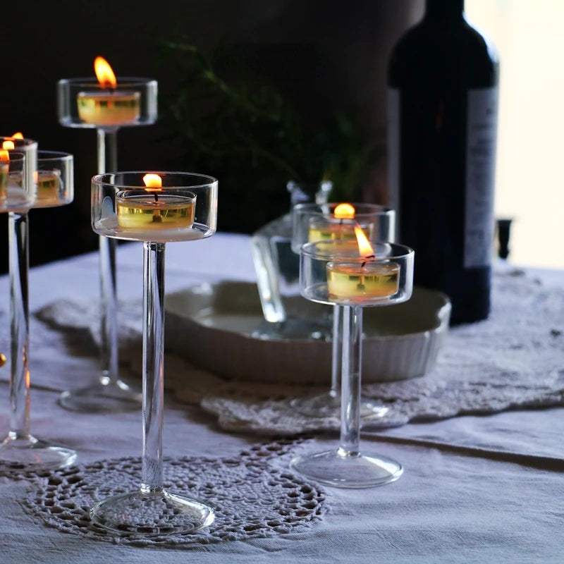 Avelaine Glass Tealight Candle Holder – Raised Table Centrepiece for Home Décor, Weddings and Events.