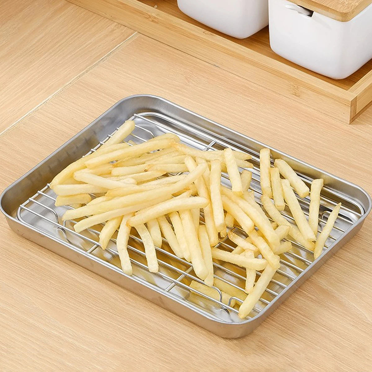 Stainless Steel Baking Pan with Cooling Rack – Oven Tray for Cookies, Grilling & Roasting