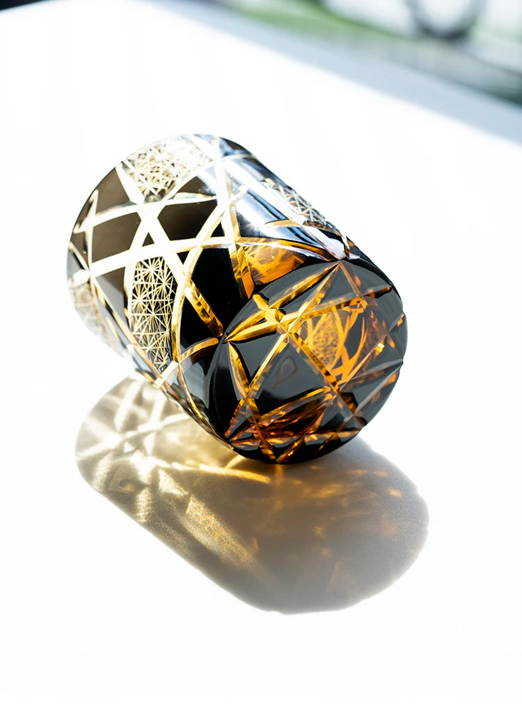 Edo Kiriko-Inspired Hand-Cut Whisky Tumbler – Japanese Crystal Glass Old Fashioned Cup 250ml Luxury Barware Gift