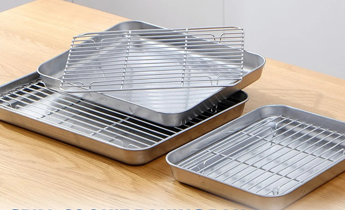 Stainless Steel Baking Pan with Cooling Rack – Oven Tray for Cookies, Grilling & Roasting