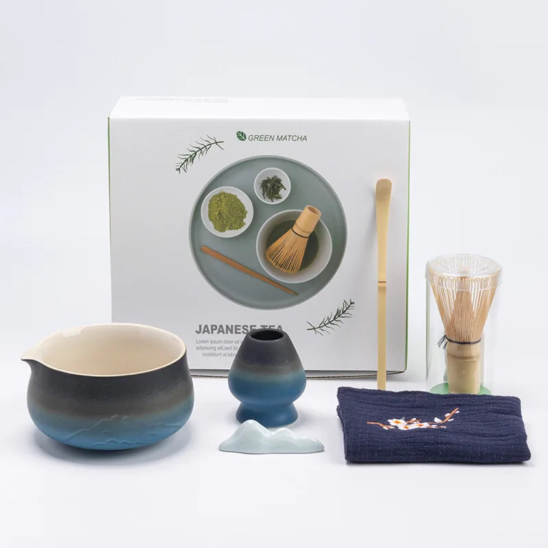Horizon Mist Matcha Set – Ceramic Matcha Bowl & 100-Prong Bamboo Whisk Kit for Matcha Preparation, Matcha Tea Set Gift Box
