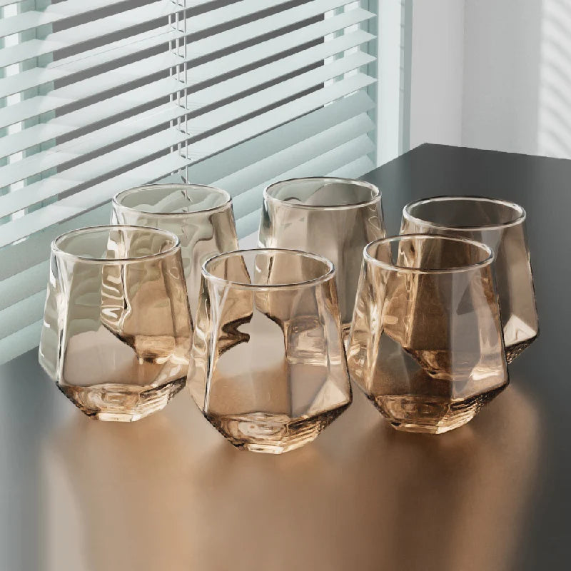 Cavero Glass Tumbler 6 Piece Set – Textured Drinking Glasses with Decorative Rim