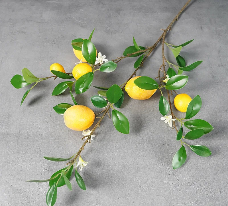 Sorrento Lemon Branch – Lemon Stem with Blossom Detail for Vase Arrangements and Kitchen Décor