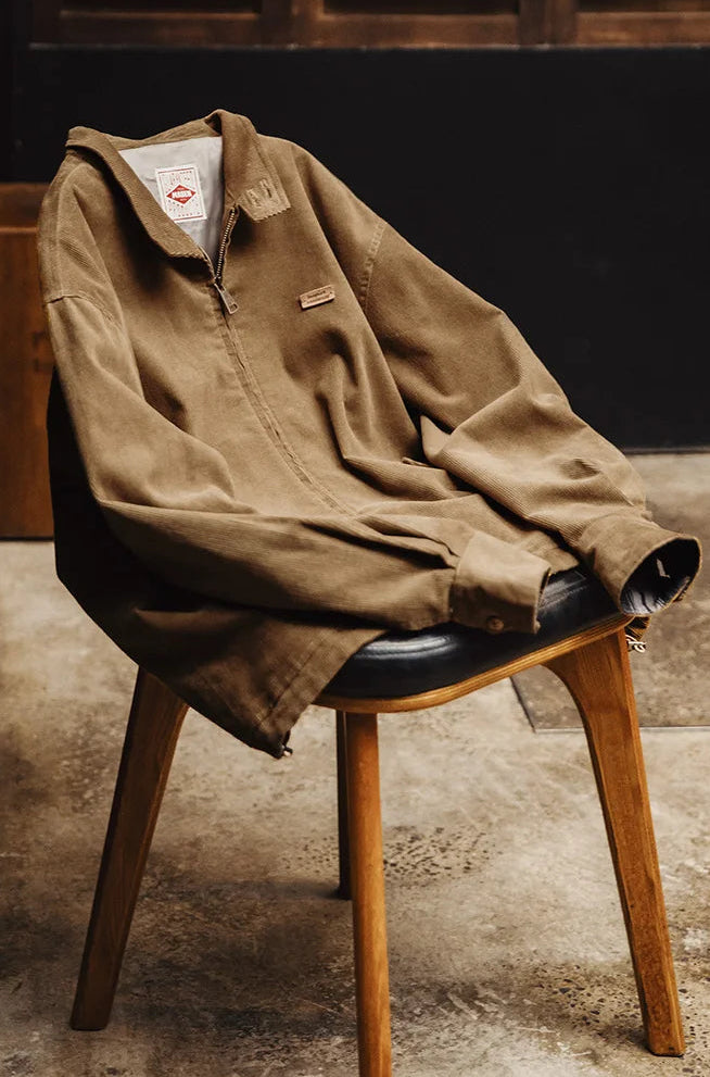Harron Men’s Corduroy Jacket – Brown Zip Through Casual Jacket with Stand Collar and Pocket Detail