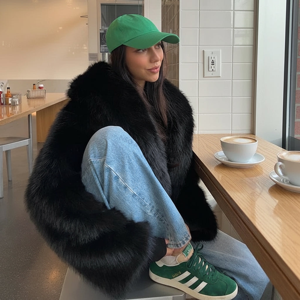 Olyssa Plush Faux Fur Cropped Jacket – Short Luxe Winter Coat for Women