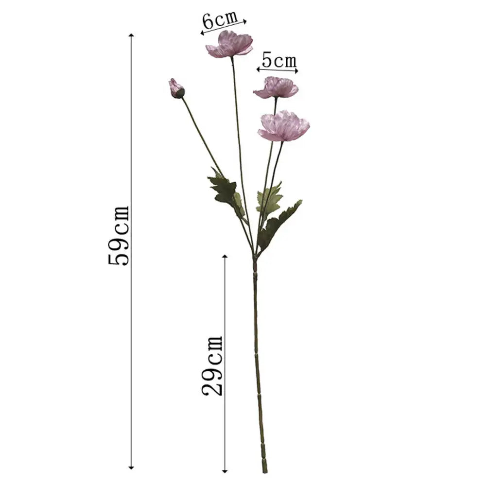 Meadow Poppy Stem Bundle – Silk Poppy Flower Stem with 3 Blooms and 1 Bud for Vase Arrangements and Home Styling