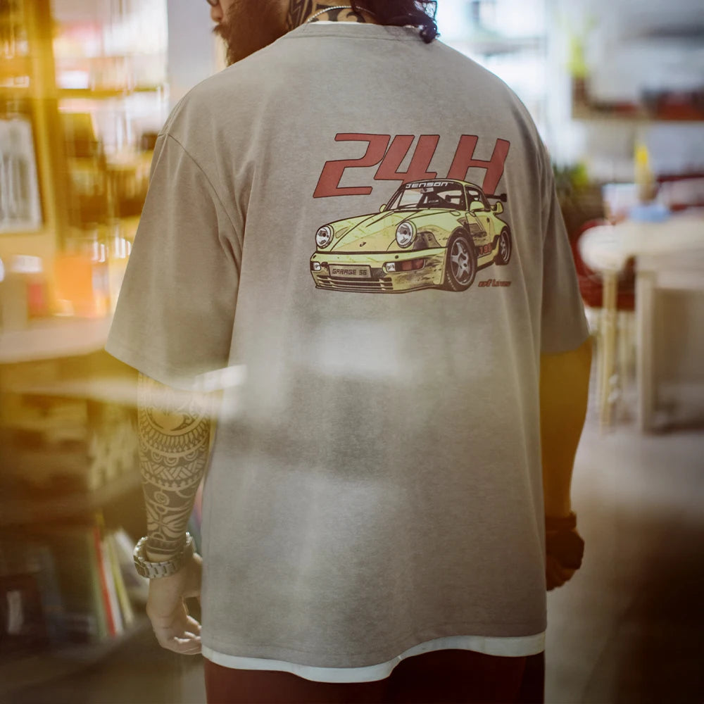 Rovello Men’s Graphic T Shirt – Vintage Car Print Oversized Fit Crew Neck Casual Tee