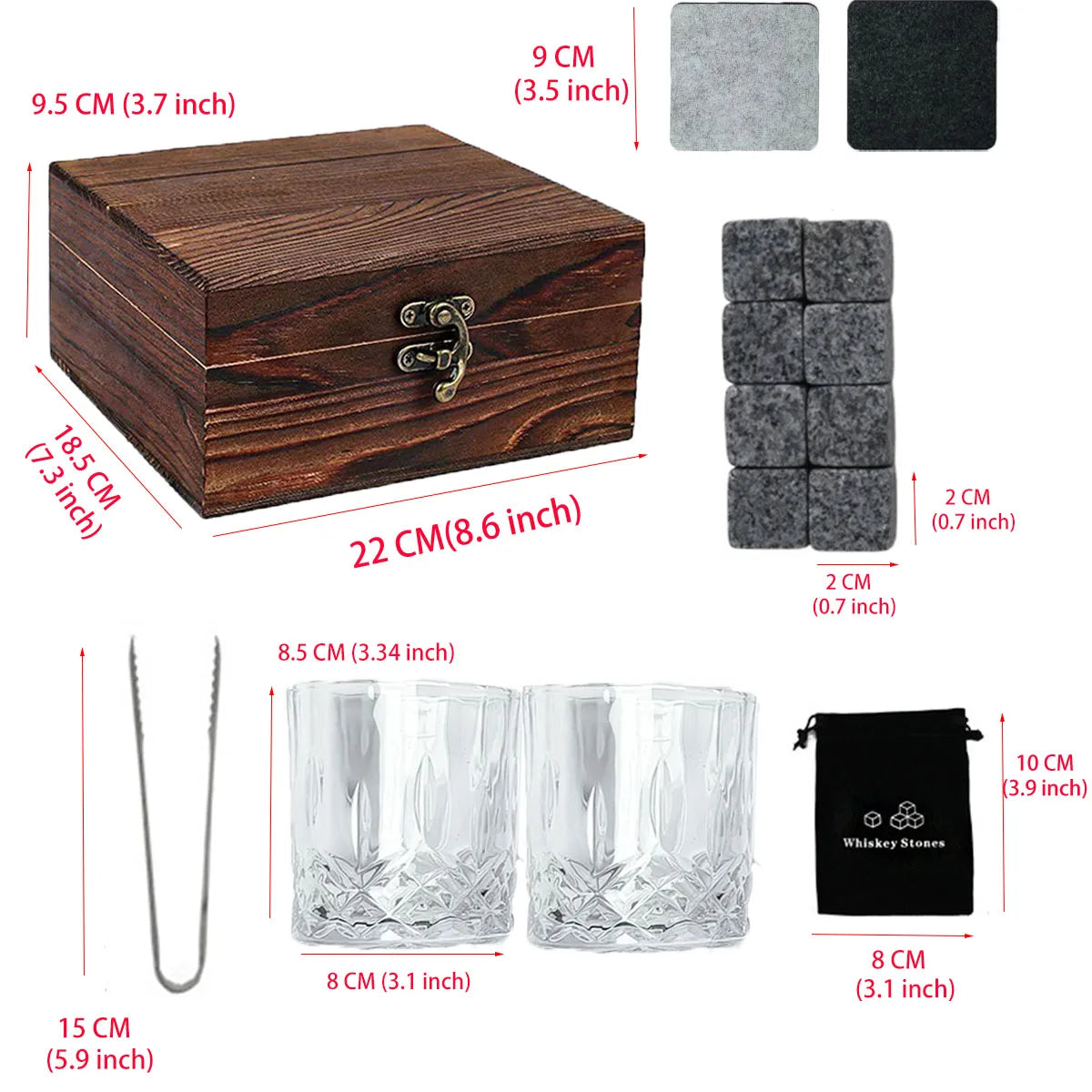 Whisky Glass Gift Set with Cooling Stones & Metal Tongs – Crystal Style Tumblers Gift Box