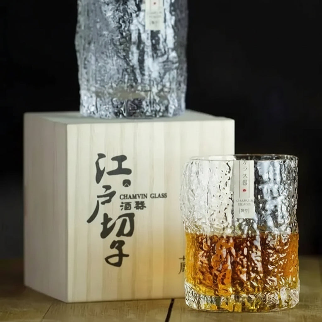 Kōzan Japanese Style Handmade Crystal Whisky Glass with Wooden Gift Box